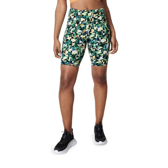 Sweaty Betty Power High Waist Pocket 9” Biker Shorts Geo Maze Print Size Small - Picture 1 of 9